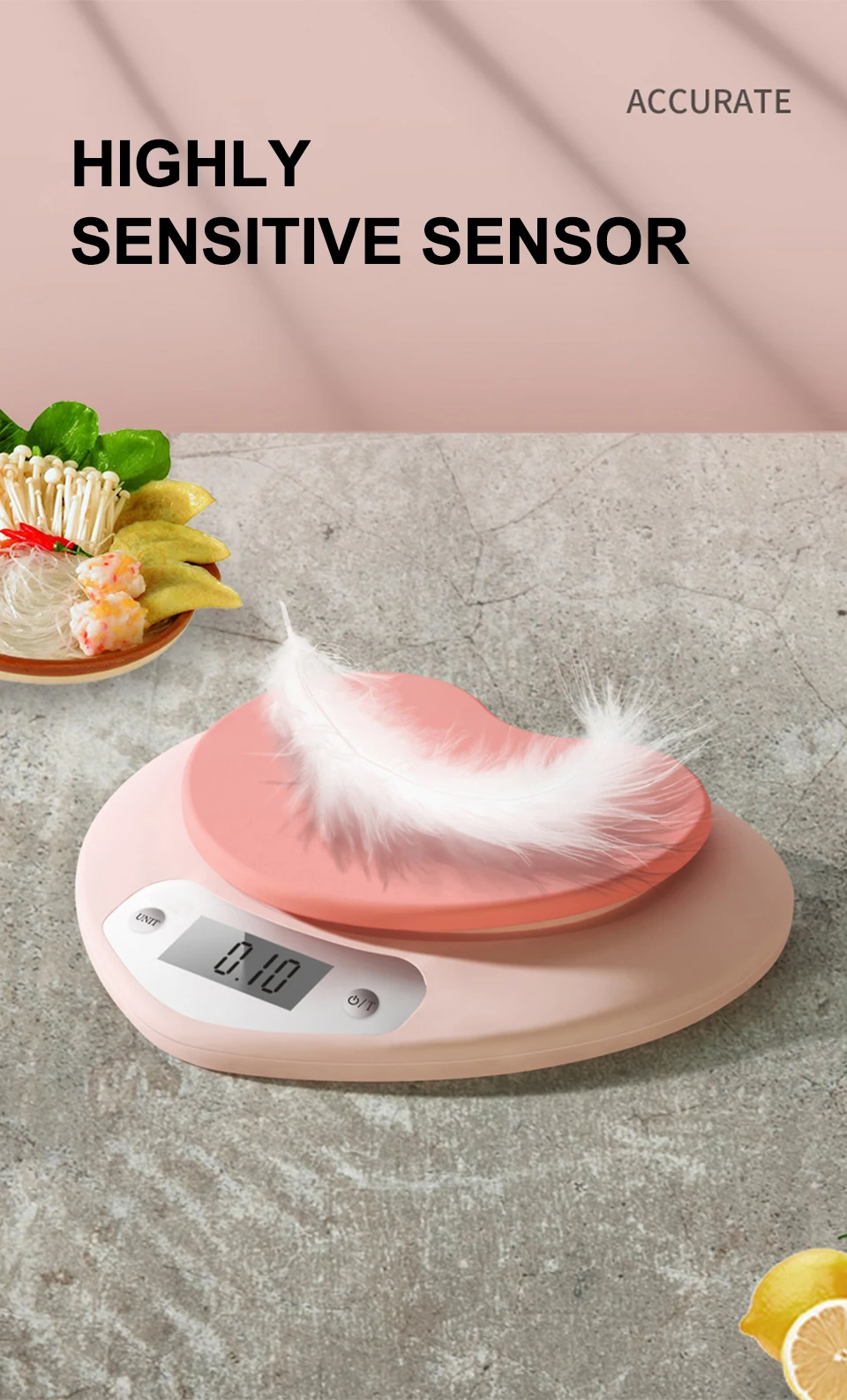 Multifunktionale Küchenwaage in Rosa Herzform, Tragbare Hochpräzise Digitalwaage 5kg/1g 3kg/0,1g LCD Elektronische Waage – Detail 3