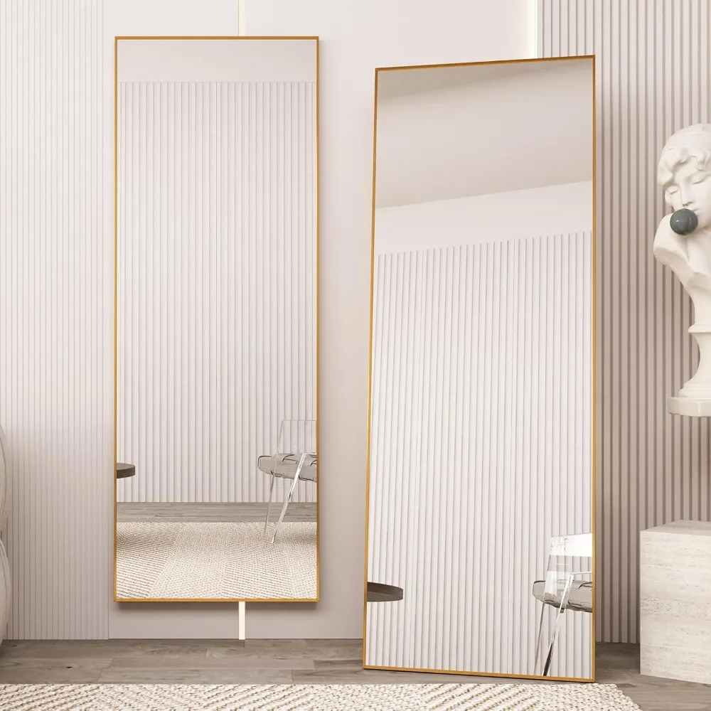 

65" x 24" Full Length Mirror with Stand, Gold Wall Mounting Full Body Mirror, Metal Frame Full-Length Tempered Mirror