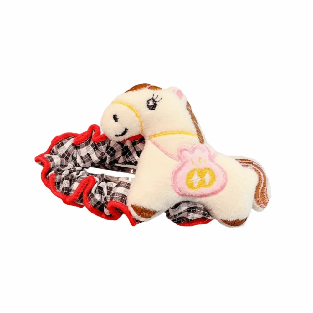 

Portable Cloth Horse Hairpins Large Barrettes Cartoon Hair Clip Chinese Zodiac Grid Edge Clip 2026 New Year