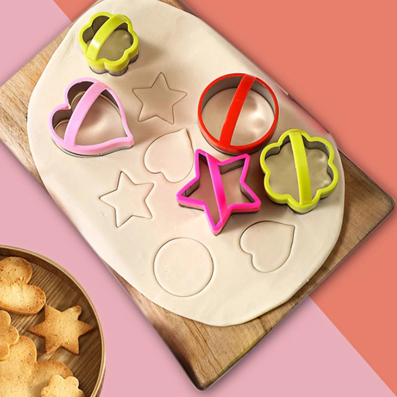 New 3PCS Stainless Steel Cookie Cutter With Plastic Handle Flower Five-Pointed Star Shaped Baking Fondant Decoration Cake Mold