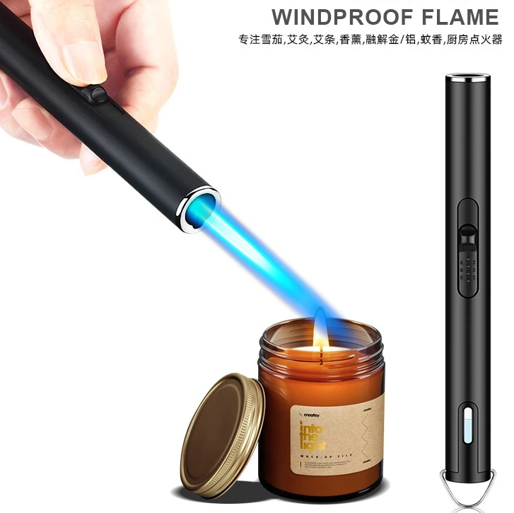 

NEW Long and Convenient Straight Blue Flame Flamethrower Windproof Inflatable Lighter with Hook