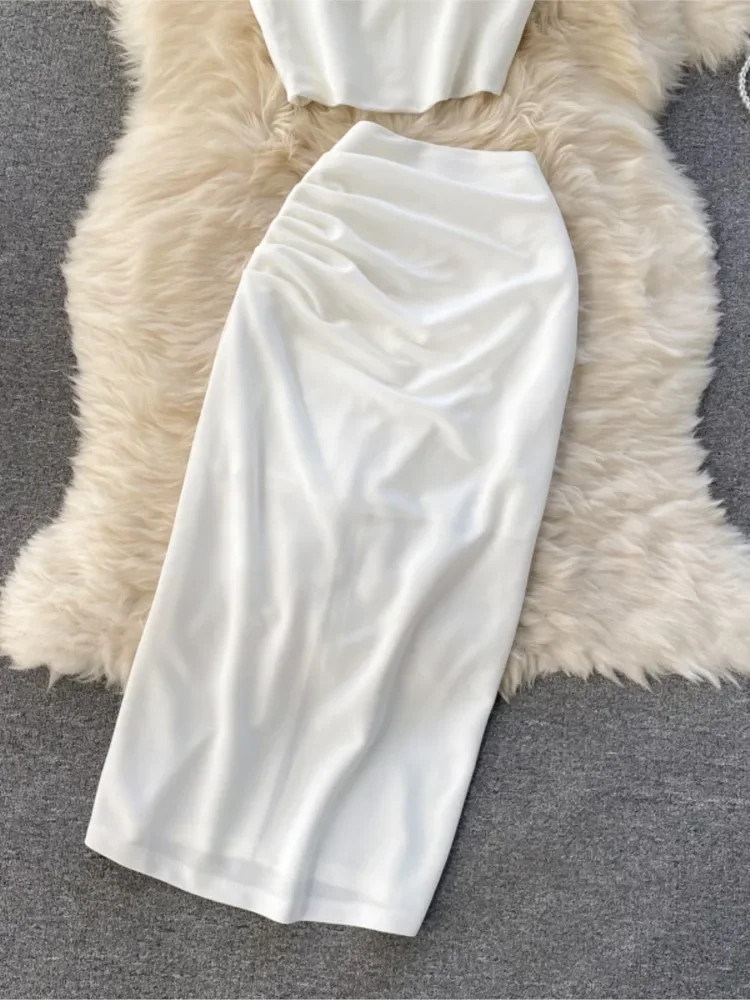 Conjunto de vestido de moda para mujer, chaleco Sexy sin mangas, cintura alta, ajustado, dos conjuntos de ropa blanca y negra 2024