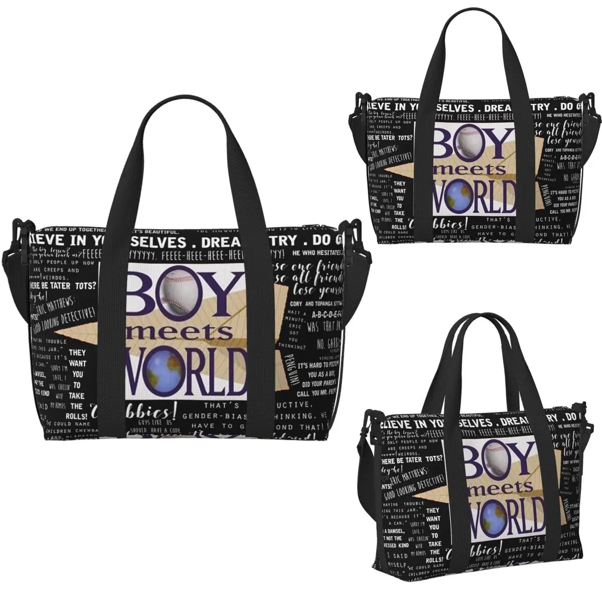 حقيبة سفر للشاطئ من Boy Meets World Memorable Quotes، حقائب حمل ذات سعة كبيرة لصالة الألعاب الرياضية والنساء، حقيبة كتف واق من المطر للتسوق