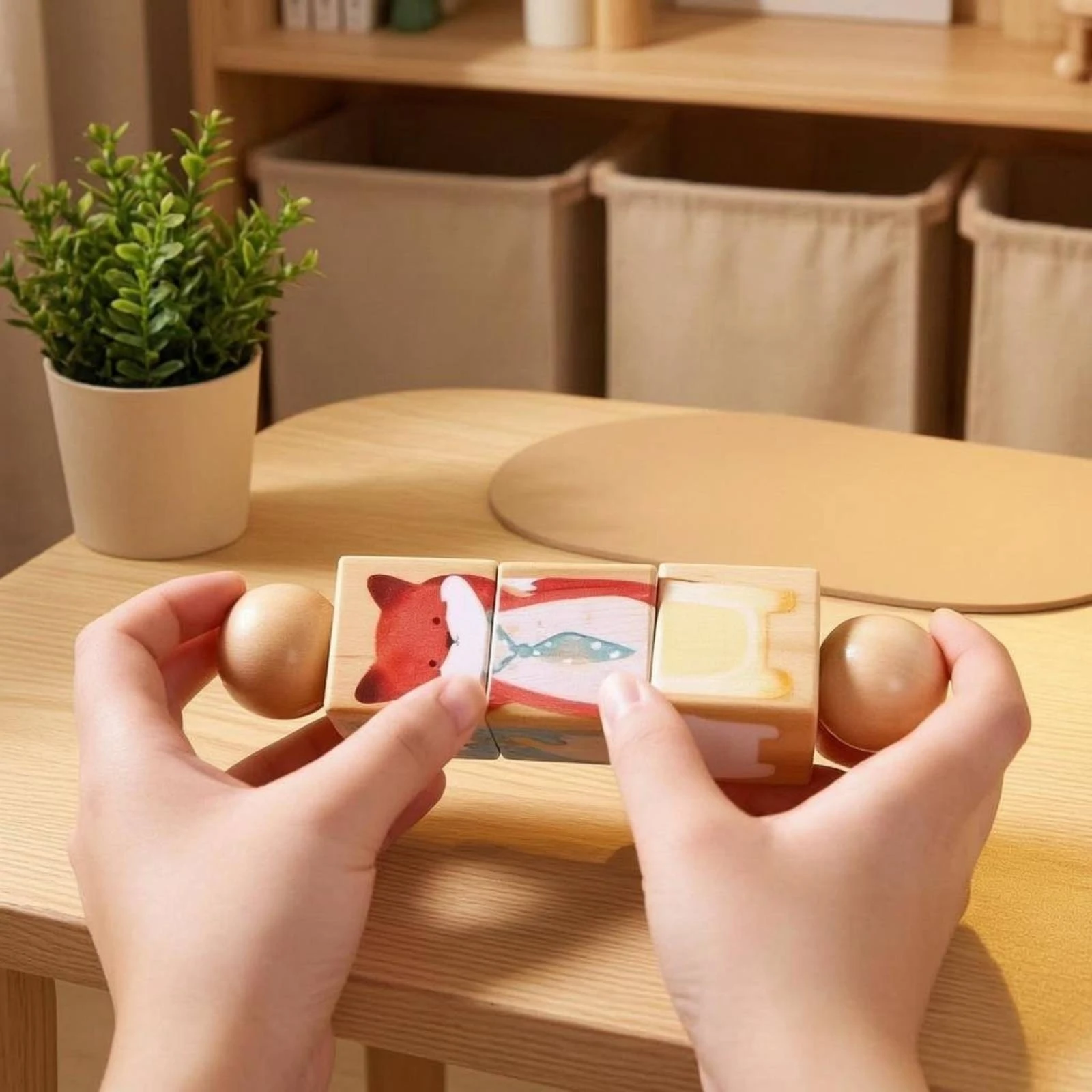 

Wooden Rotating Baby Toy Smooth Finish Natural Wood Rotating Toy Wooden Learning Cube Rounded Edges Multi-Sensory Cube
