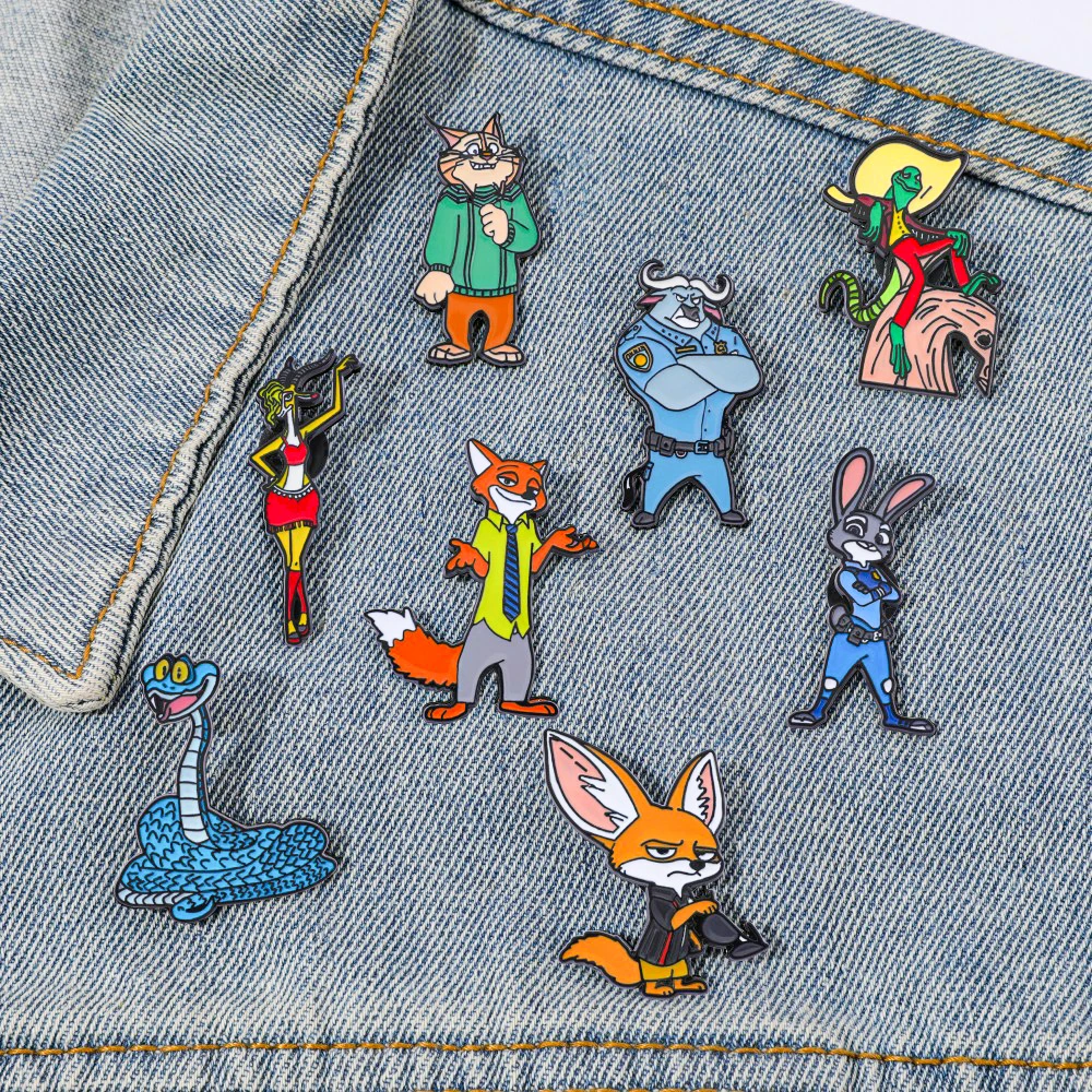 8 Broches de Anime Zootopia, Lindos Pins de Esmalte de Judy, Nick y Gary, para Mochilas, Ropa, Joyería, Accesorios Metálicos, Regalo