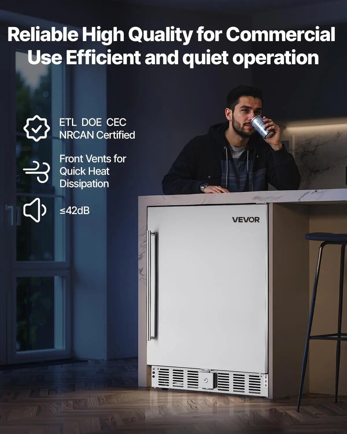 24-Inch Outdoor Beverage Refrigerator, 150 QT Built-in Drink Fridge, 0.56 kWh/Day Energy-Efficient Cooler with 304 Stainless Ste
