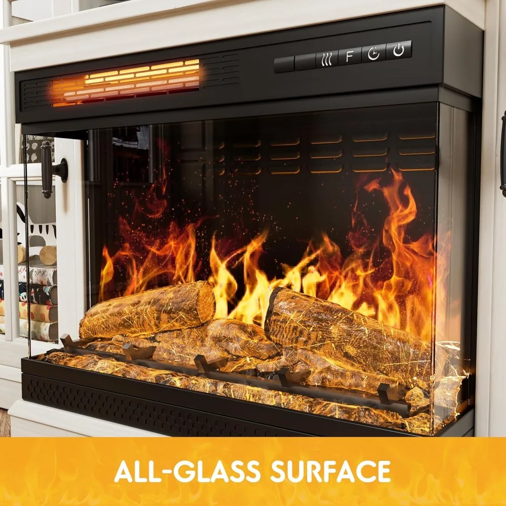 Fireplace TV Stand for TVs up to 65'',3-Sided Glass Media Entertainment Center Console Table