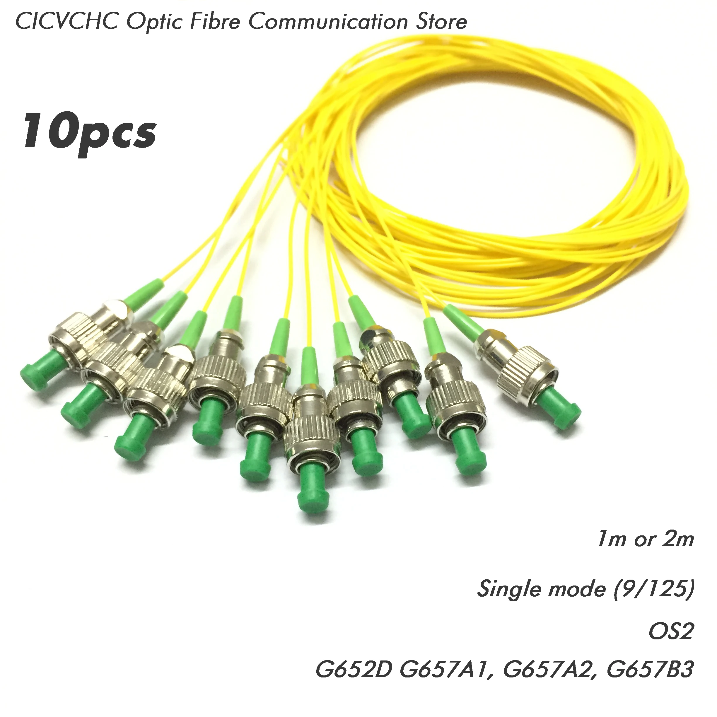 10 buah FC/APC Fiber Pigtail dengan mode tunggal (G652D, G657A1, G657A2, G657B3)-0.9mm cable-1m ATAU 2m