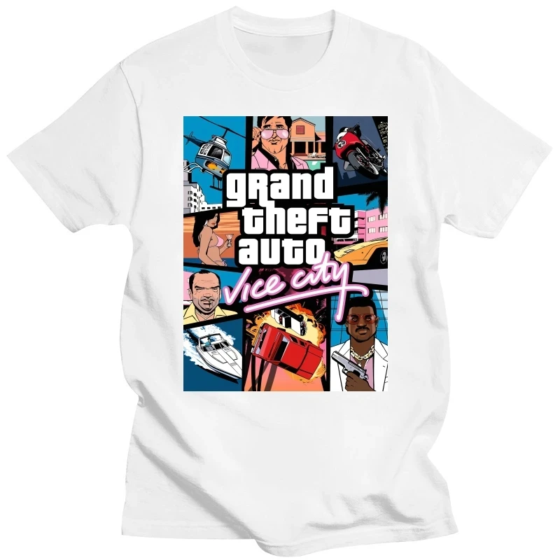 Grand Theft Auto Vice City Print Cotton T-Shirts GTA Game Men Women Casual T Shirt Oversized Harajuku Unisex Tees Tops Clothing