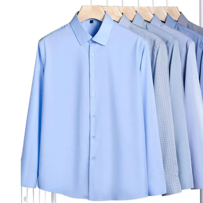 S-4XL Modal Work White Shirt Men Long sleeves Soft Cozy Formal Social Men Shirt Short Sleeve Slim Fit Easy Care Business