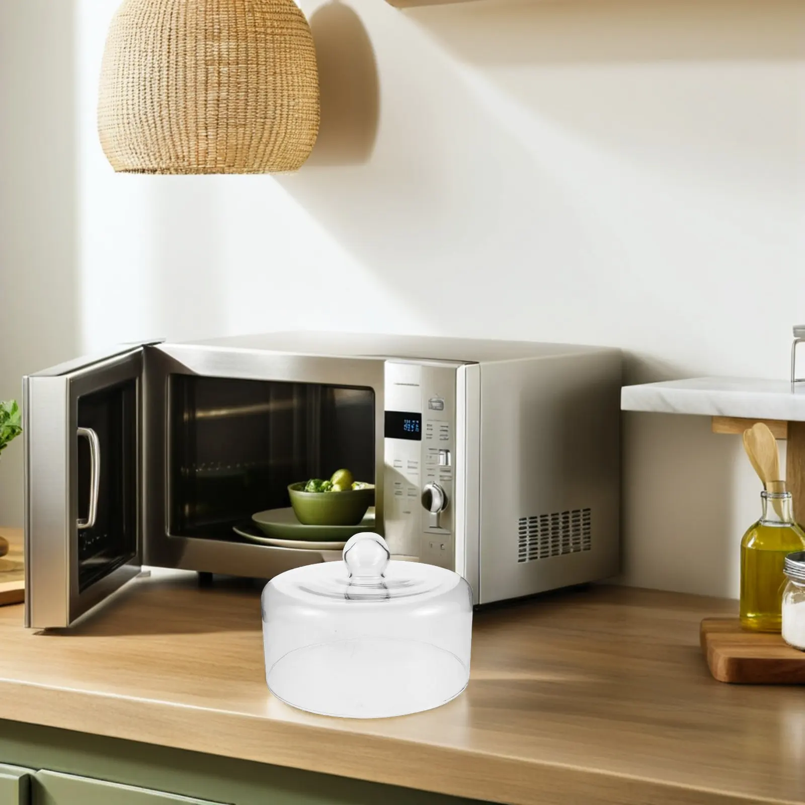 

Glass Microwave Splatter Cover 9x6.7 Inch Clear Dome Food Cloche Cake Platter Lid Microwave Food Cover Splatter Guard