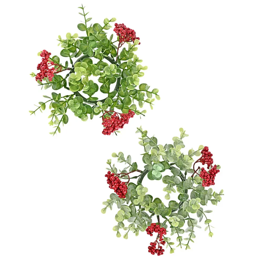 

2Pcs Christmas Ring Wreaths Artificial Eucalyptus Leaves Red Berry Rings Decoration Christmas Party Home Ornament