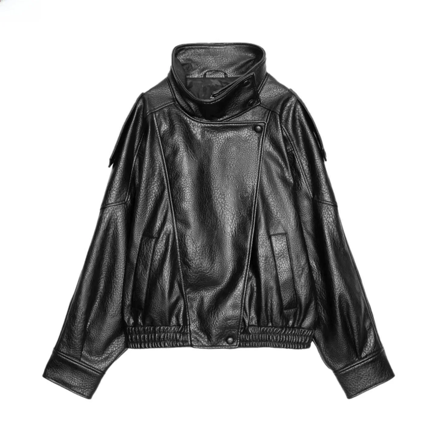 

LinJ 2026 Spicy Girl Retro Biker Jaet Stand Collar Coat European Sle Women's Long Sve Leather Jaet Fall Collection