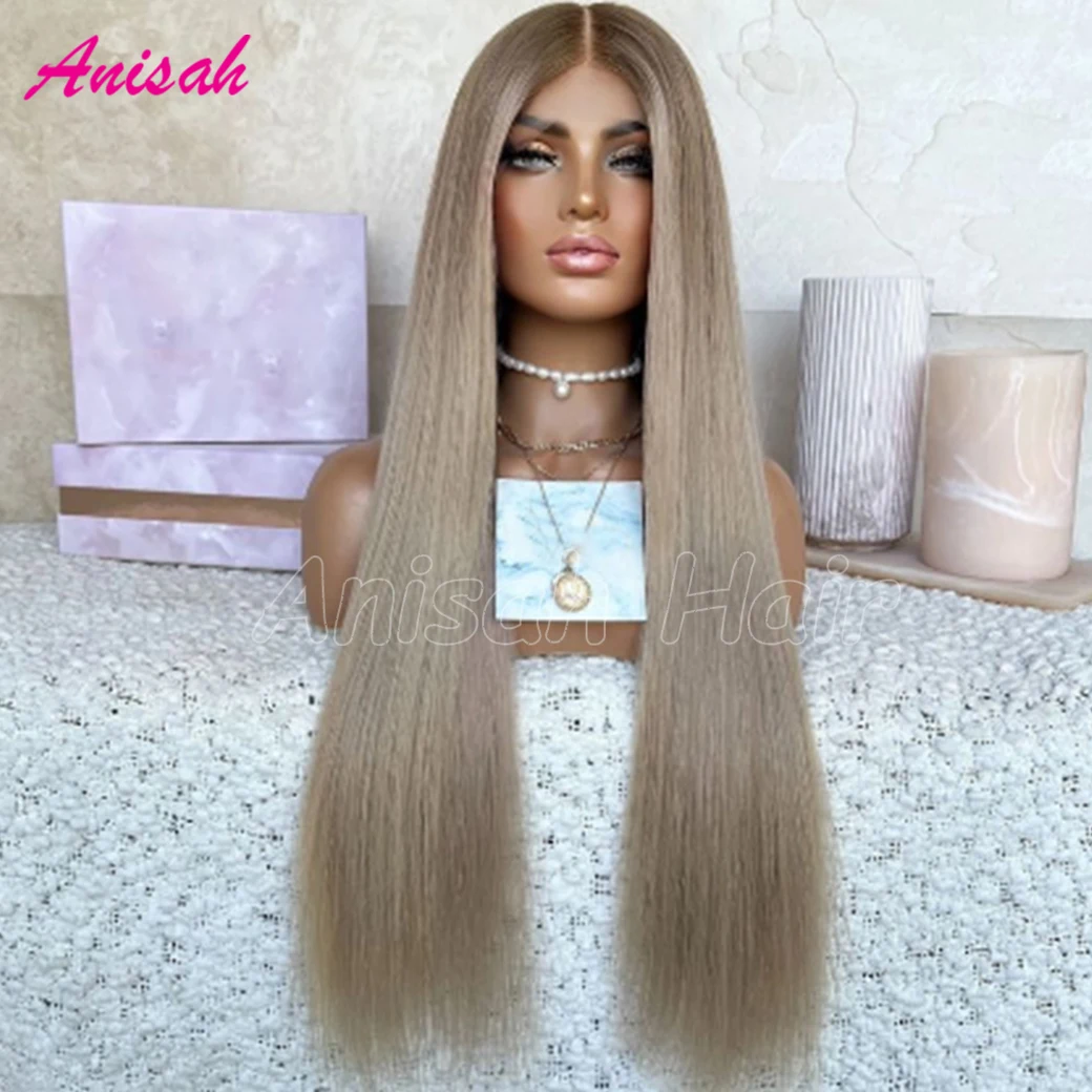 Ombre Ash Blonde Straight Human Hair Wigs for Women Preplucked Brazilian Remy Hair Wigs 13x4 Transparent Lace Front Wigs