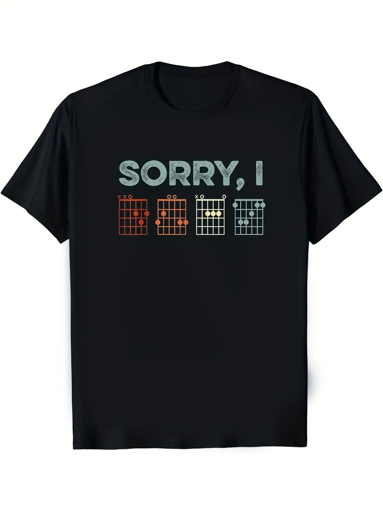 Men'S Casual T-Shirt  Guitar Chords And Notes Design, Crew Neck, Short Sleeves, Suitable for All Seasons, Regular Fit - Apologies, I-DGAF Implied Information T-Shirt, Durable Print, Suitable for All Seasons Casual Wear, Valentine'S Day