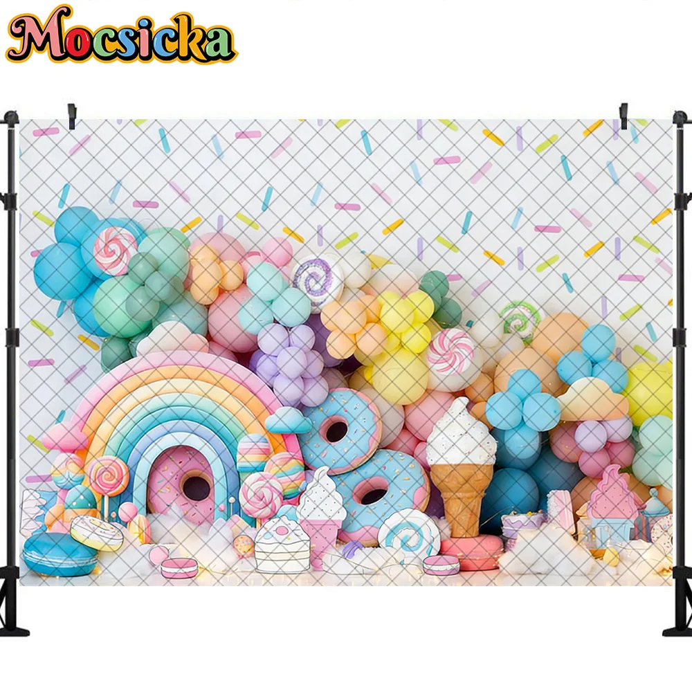 Mocsicka Photography Backdrop Creamy Ice Cream Colorful Balloon Decoration Baby Shower Newborn Party Backgrounds For Photographs