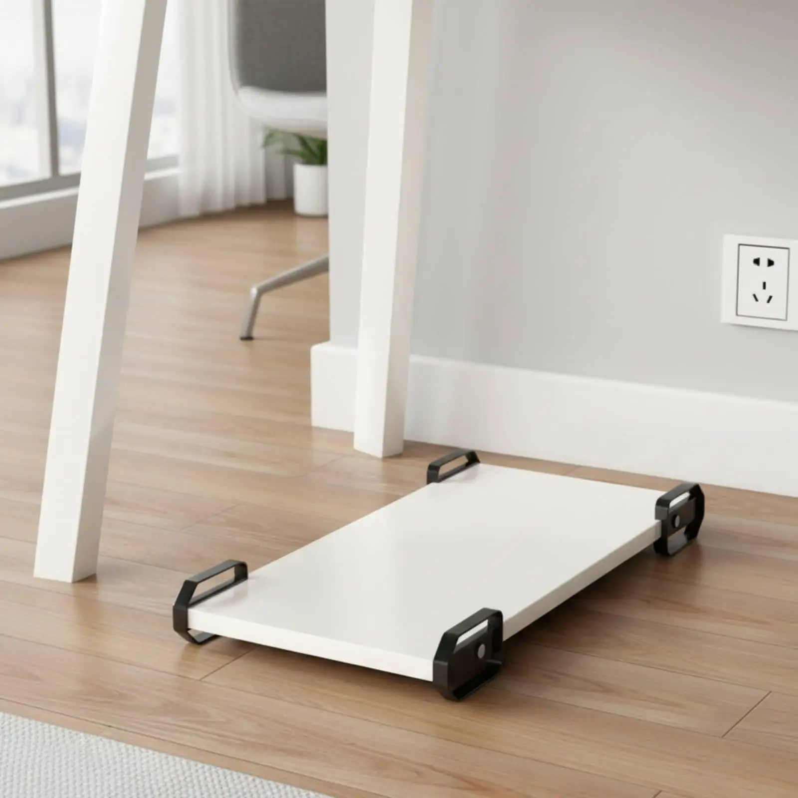 MDF Rolling Platform with Casters Elevated Desktop Computer Rolling Base Computer Structure Stand with Wheels Wood-Grain Finish