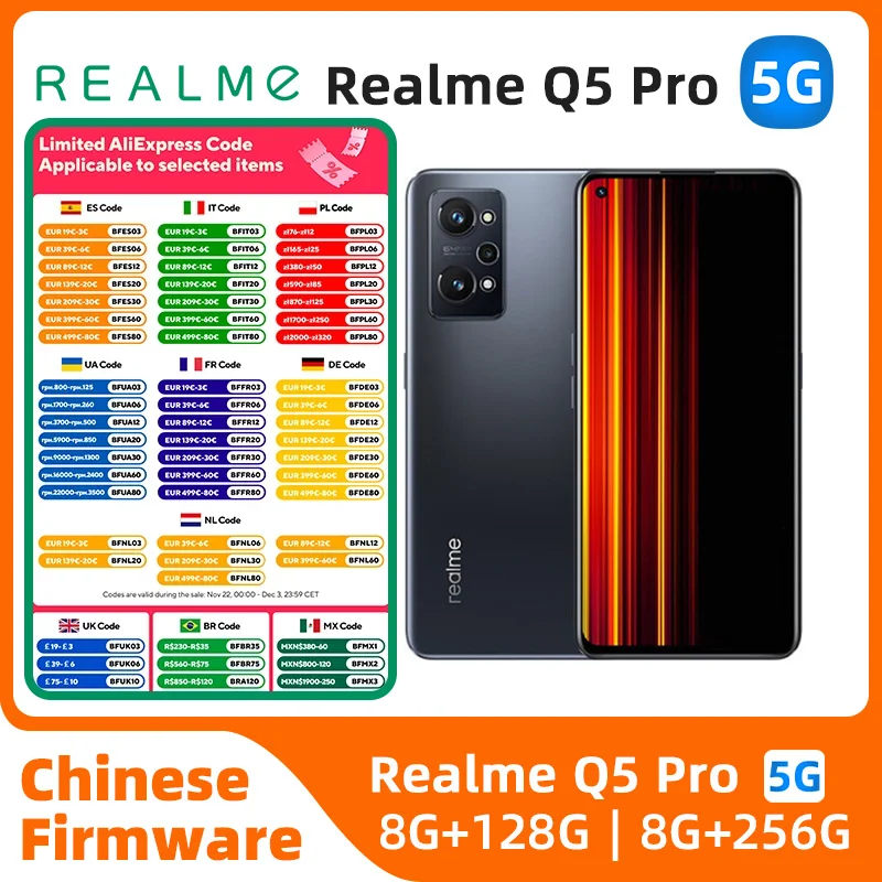 هاتف Realme Q5Pro Android 5G غير مقفول 6.62 بوصة 256G جميع الألوان في حالة جيدة هاتف مستعمل أصلي