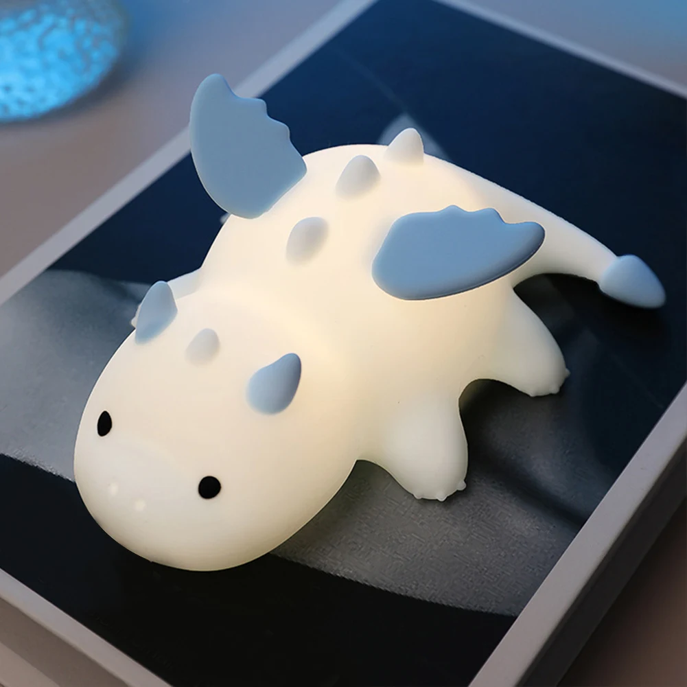 ไฟกลางคืนซิลิโคนมังกรน้อยแบบชาร์จไฟได้โคมไฟบรรยากาศน่ารักแม่เหล็กการ์ตูนโคมไฟสัมผัสสำหรับโต๊ะห้องนอนห้องนั่งเล่น