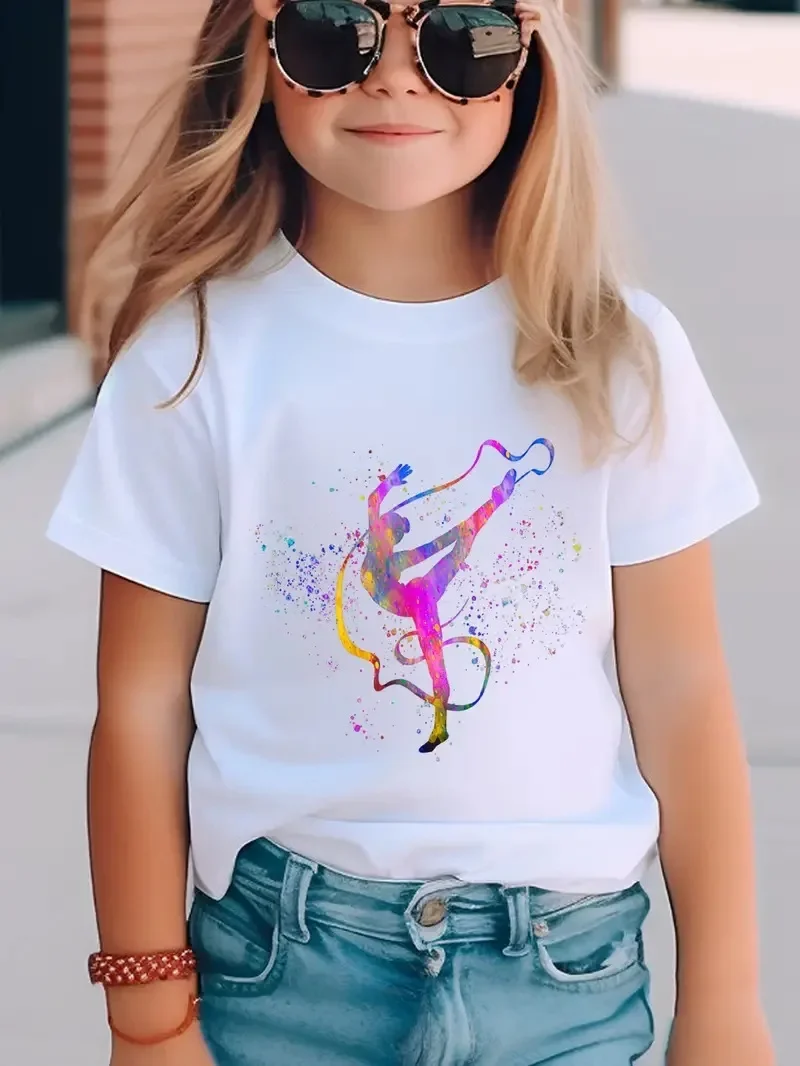 Boys T-shirt Girls Kids Rhythmic Gymnastics Printed T-shirt Modal Clothing Short Sleeves Boys Clothes