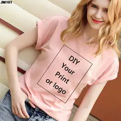 Customized Printed Casual Pink Top Tees Harajuku Women DIY Your Like Photo Or Logo T-shirt Fashion Custom Female Clothing Tshirt