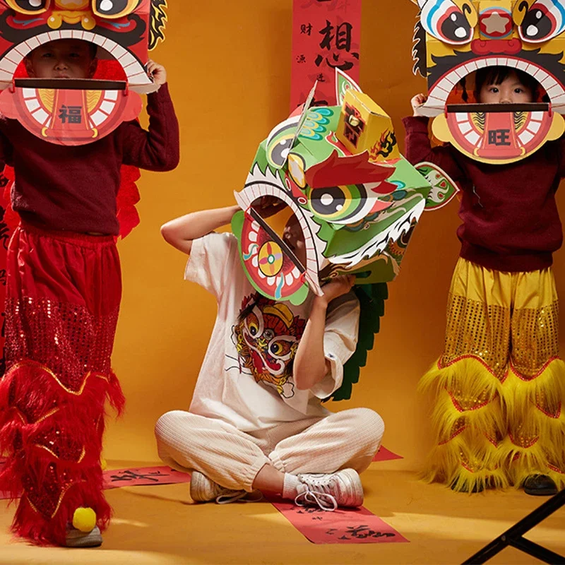 Spring Festival Children\'s Lion Dance Material Package Dragon Traditional Handmade New Year\'s Day Gift Tiger Head Handmade Diy