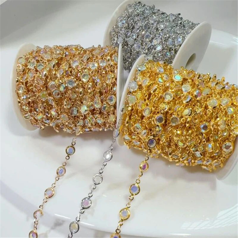 New Gold Color Plated Acrylic Glass Crystal Beads Link Chains DIY Jewelry Making Necklace Tassel Chain Craft Garment Accessories