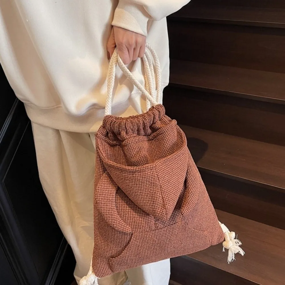 

Simple Ox Horn Hooded Backpack Large Capacity Solid Color Hoodie Design Schoolbag Korean Style Zipper Drawstring Bag Students