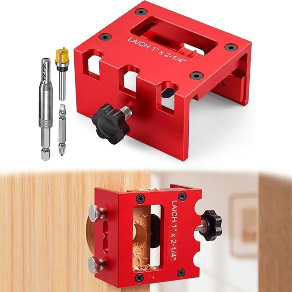 Aluminum Alloy Door Lock Mortising Jig Adjustable Clamping Red Finish Lock Installation Jig Door Latch Mortise Jig