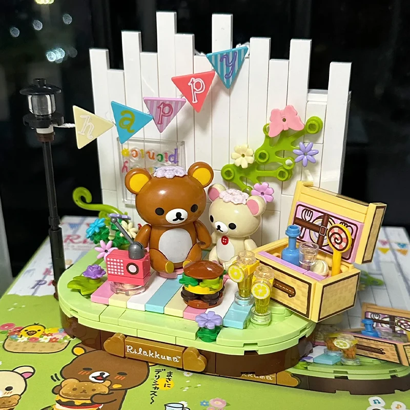 Rilakkuma Series Cartoon Creative Ornament Diy Assemble Bear Model Toys Creative Car City Kitchen Bedroom Model Collectibles Toy
