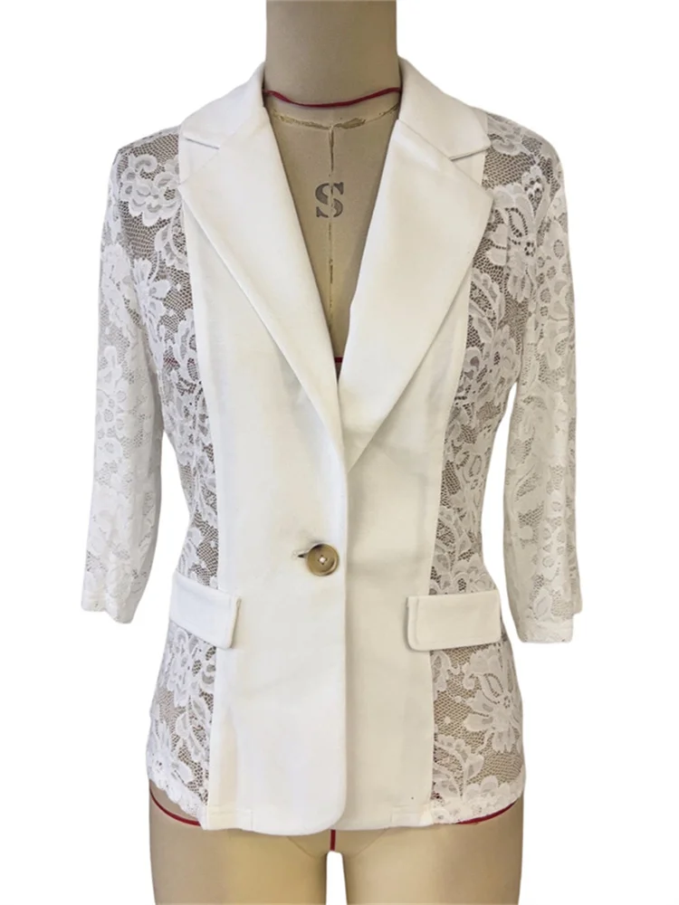 2025 แฟชั่นฤดูใบไม้ผลิฤดูร้อนลูกไม้เย็บเสื้อสูทขนาดเล็กผู้หญิง Casual Blazer Elegant Coat Streetwear Tops Lady Slim Blazers