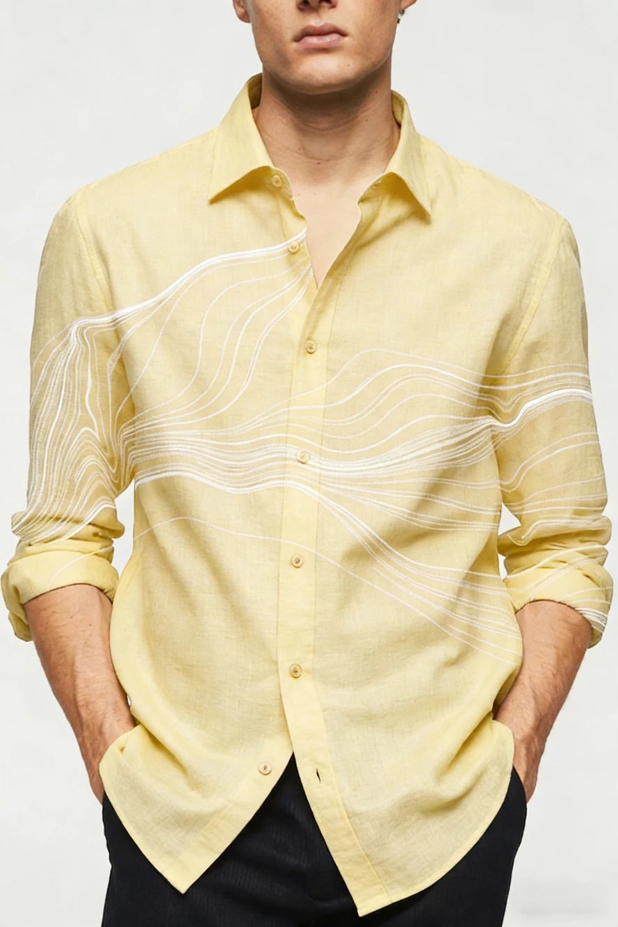 Men's Retro Long Sleeve Shirt Colorful Lines HD Print Large Size Loose Designer Shirt Business Casual Social Men's Wear for You