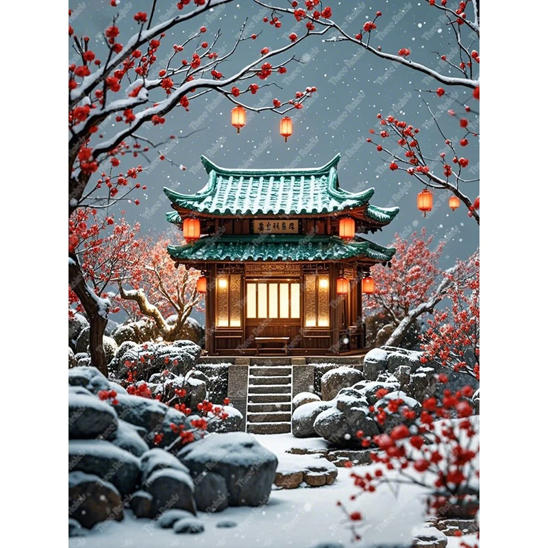 Three Ratels QHD77 Classical and mysterious Eastern palace style winter plum garden art Wall stickers for home decoration