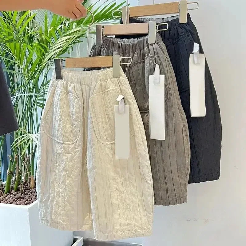 

Girls' Pants Autumn and Winter New Western Style Fashion Solid Color Casual Loose Wide Leg Pants with Vertical Stripes