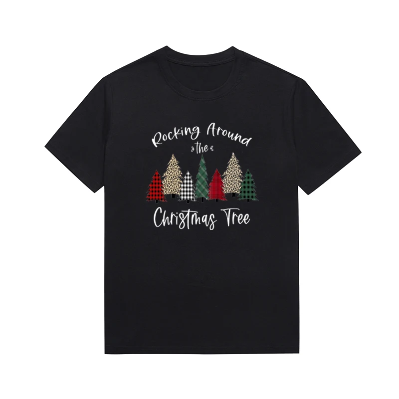 Rocking  Arounf The Christmas Tress Graphic Top Casual Short Sleeve Women T Shirt Xmas Aesthetic Clothing Custom Tee