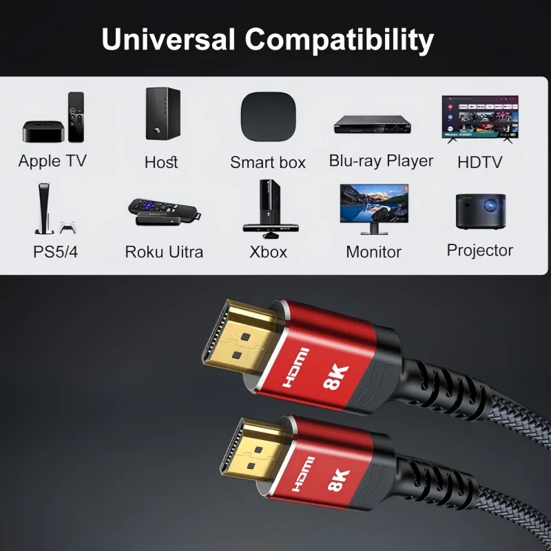 8k hdmi 2.1 Cable 48Gbps Ultra High Speed HDMI Cable 4k120 144Hz 8k60Hz HDR10+ HDCP2.3 Compatible for Mac RTX4090 PC HDTV PS5