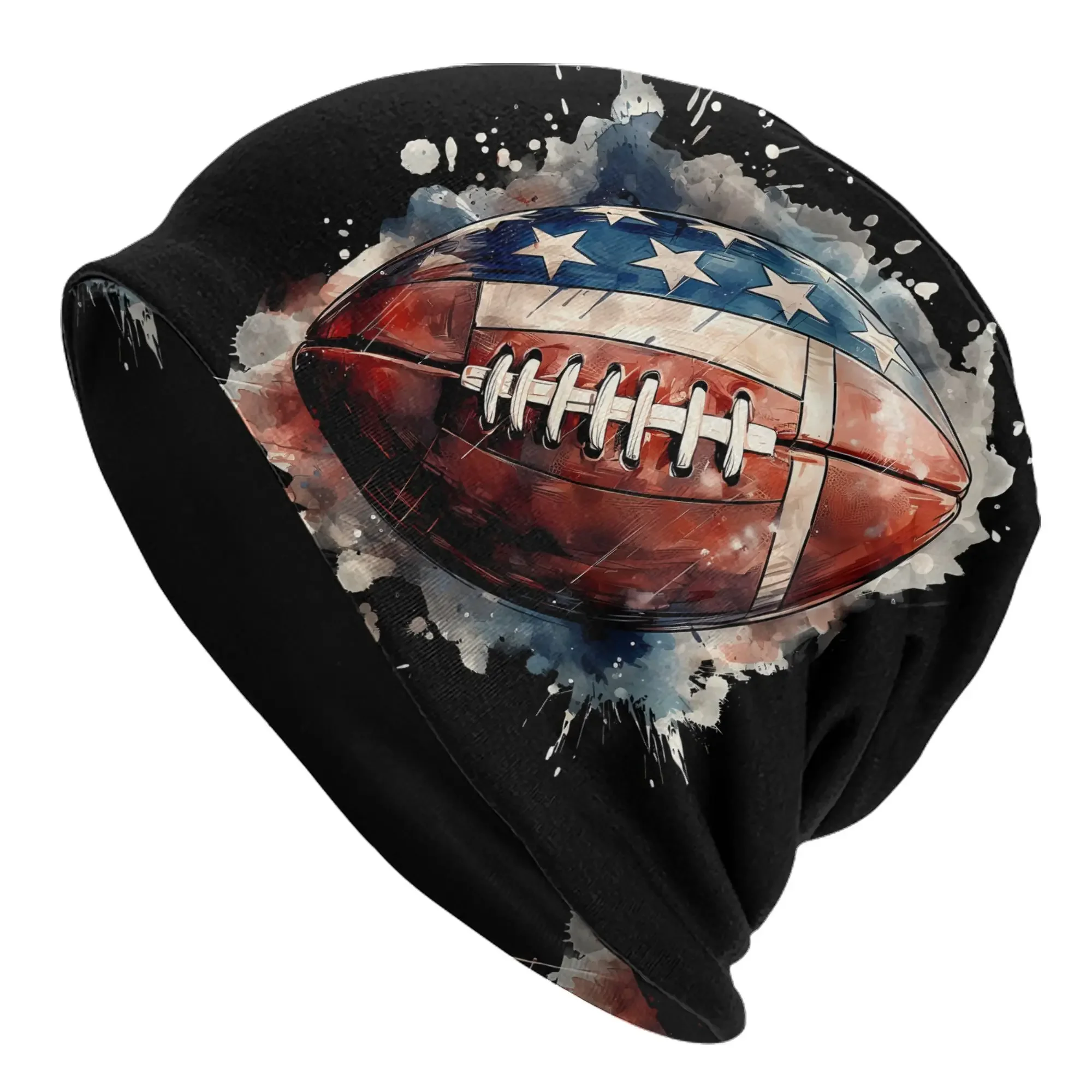 Funky Style Rugby Football Print Beanie Hat Polyester Knit Cap
