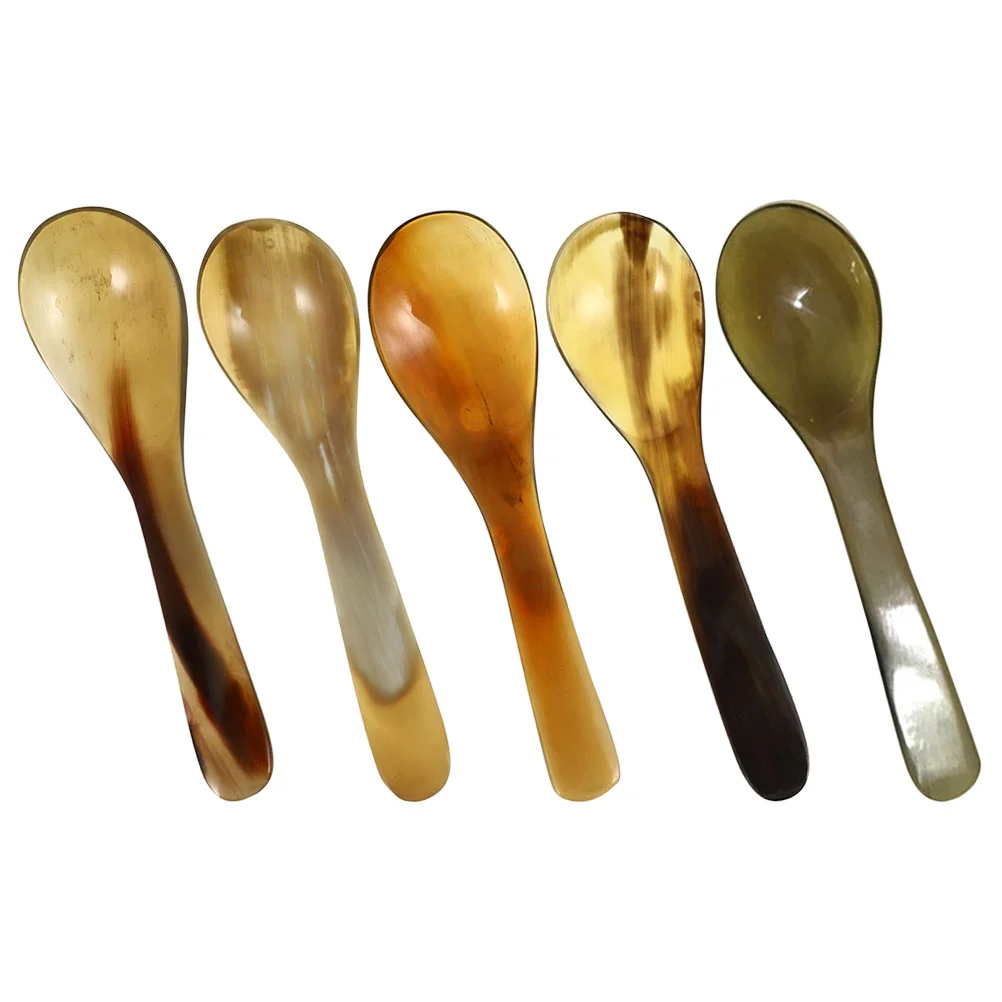 

5 Pcs Natural Horn Coffee Scoop Ice Cream (set 5) Spoons Tea Short Handle Yellow Appetizer Horns Ramen