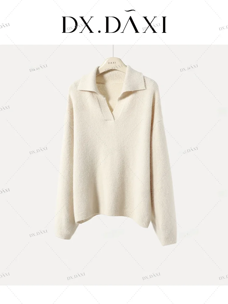 

French Sle Rabbit Fur Ne Knitted Sweater Women's Winter Base Layer irt Loose Fit Soft Nylon Blend Long Sve