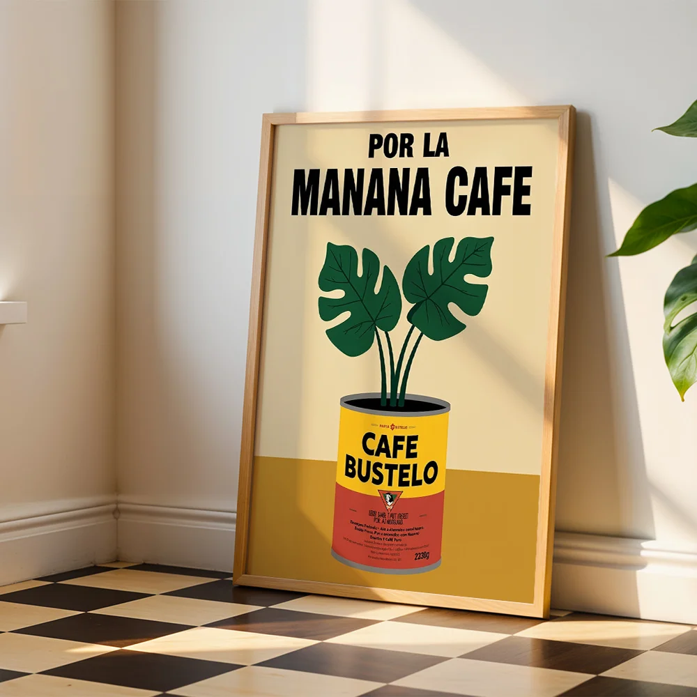 Vintage Coffee‑can Monstera Plant Canvas Wall Decor Picture, 2D Printed Poster Wall Art, American Home Decor Gift For Living Roo
