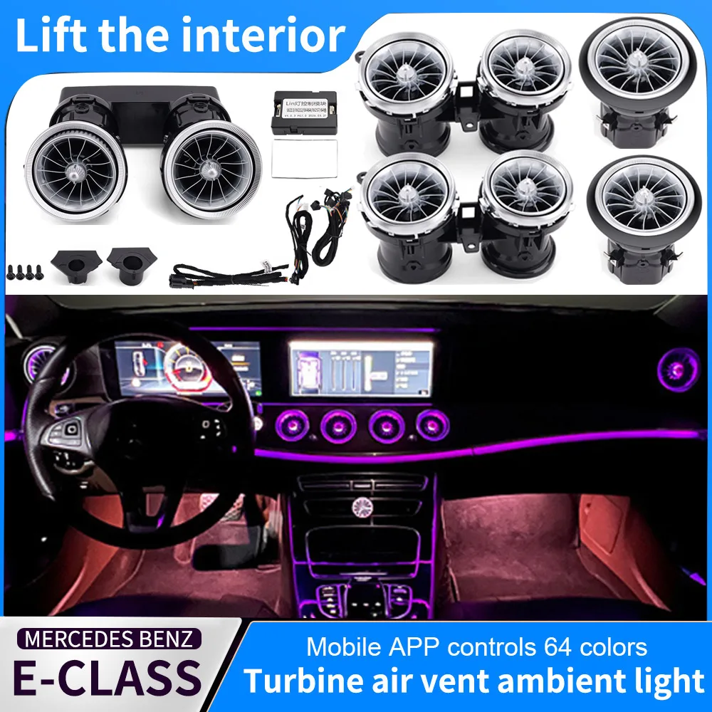 For Mercedes Benz E-Class W213 E200 E220d 2016-2023 Led Turbine Nozzle 64 Colors Outlet Turbo Ambient Light Interior Air Vent