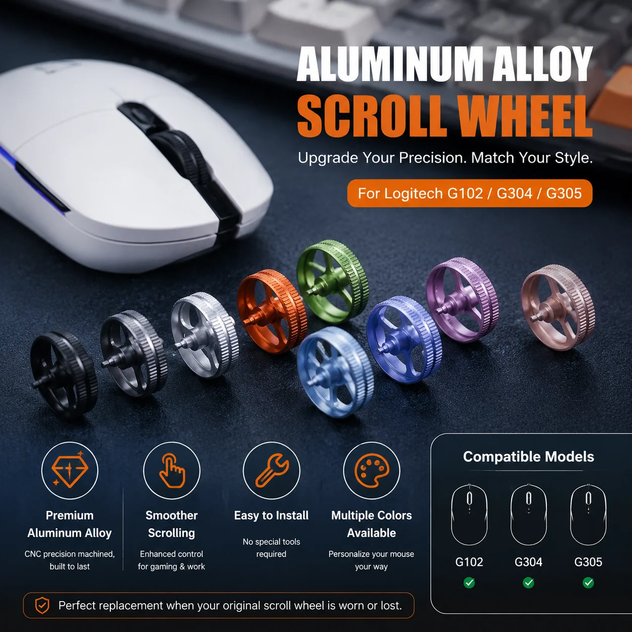 Durability Metal Mouse Scroll Wheel for Logitech G102 G304 G305 Offering Superior Durability and Style Enhanced Performances