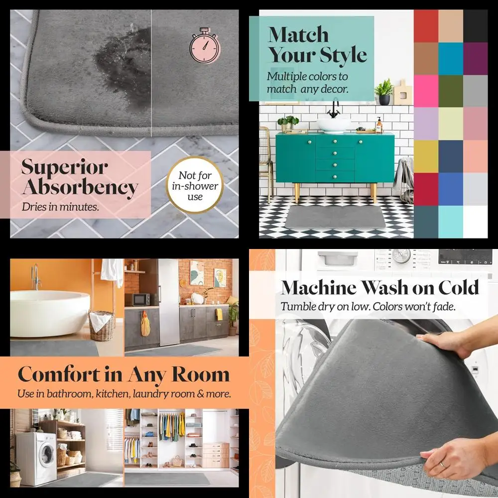 

Grey 24x48 Memory Foam Bath Mat - Non-Slip, Absorbent, Plush Velvet Bathroom Rug