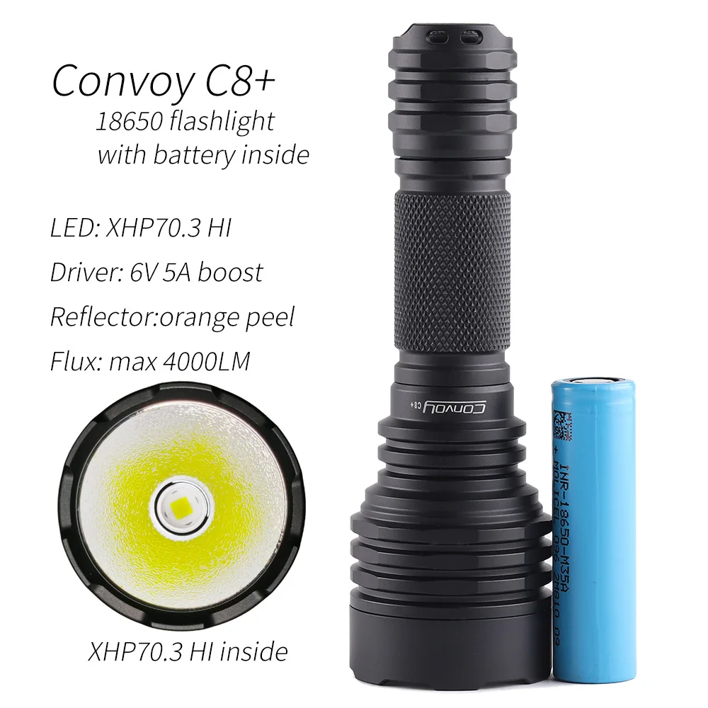 Convoy C8+ XHP70.3 HI 18650 flashlight,max 4000LM,high brightness,floody light,with battery inside