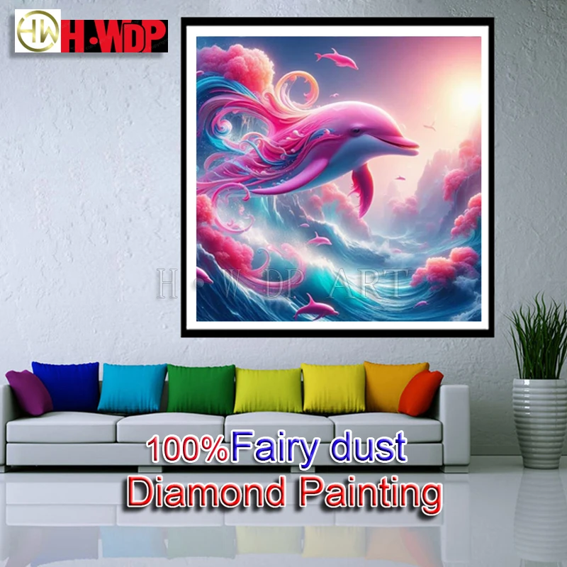 Dolphin 100% Fairy Dust Diamond Painting Animal Full Square Diamond Embroidery Cross Stitch AB Diamond Art Crystal Home Decor