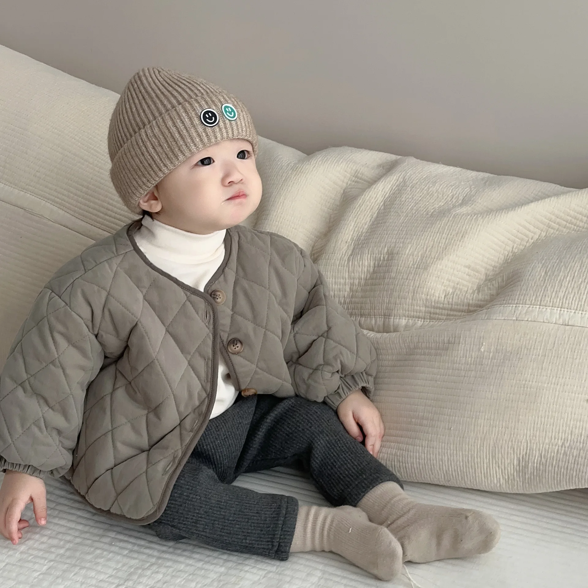 2024 Winter New Baby Long Sleeve Warm Coat Kids Single Breasted Casual Thick Jacket Boy Girl Plus Velvet Infant Padded Jacket