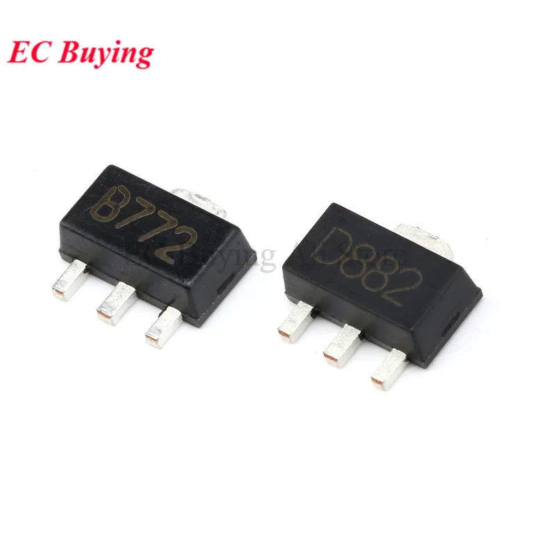 50pcs B772 D882 SOT89 2SB772 2SD882 SOT-89 772 882 SOT SMD NPN PNP Transistor Triode Audio Amplifier Switch New Original