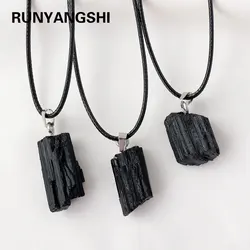 1PC Natural Crystal Black Tourmaline Raw Stone Unpolished Gem Pendant Necklace Quartz Jewelry For Man Gifts