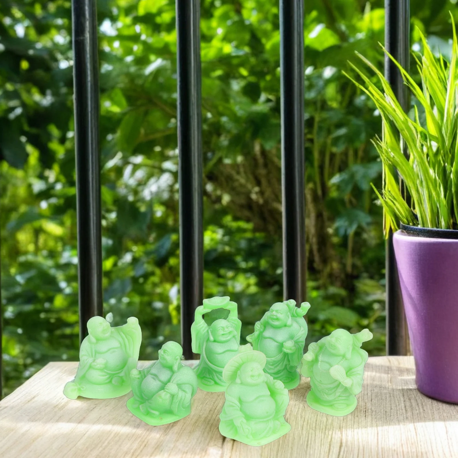 

6Pcs Resin Laughing Buddha Statues Mini Wealth Prosperity Sculptures Feng Shui Ornament Home Office Desk Decoration