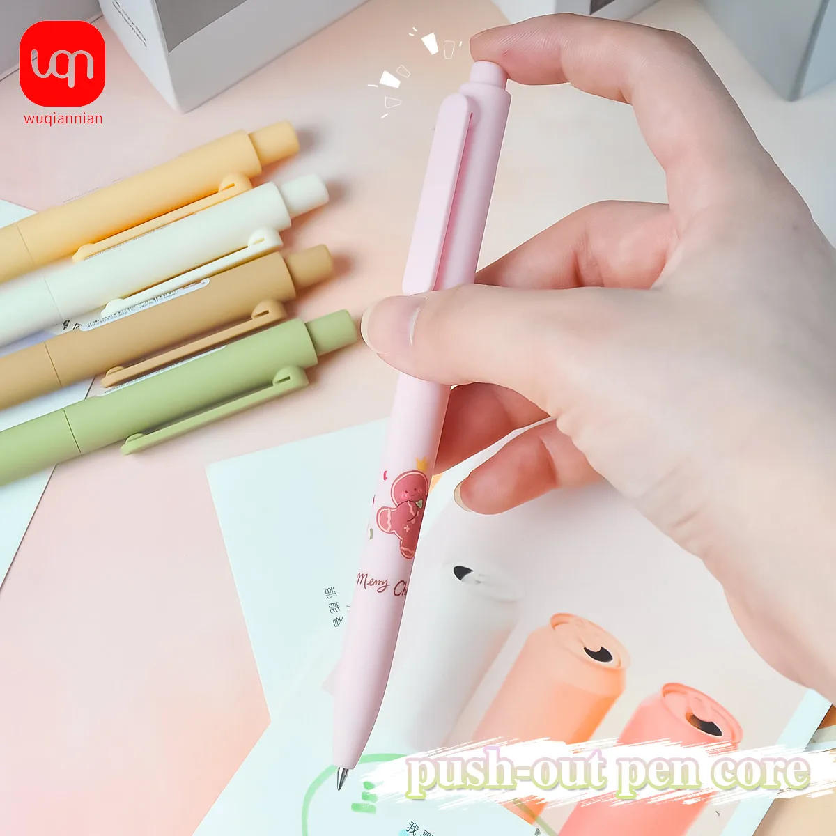 Cartoon Pattern Gel Pen 0.5mm Matte Pastel Retractable Press Pen Black Ink Smooth Writing Neutral Pen School Stationery Supplies